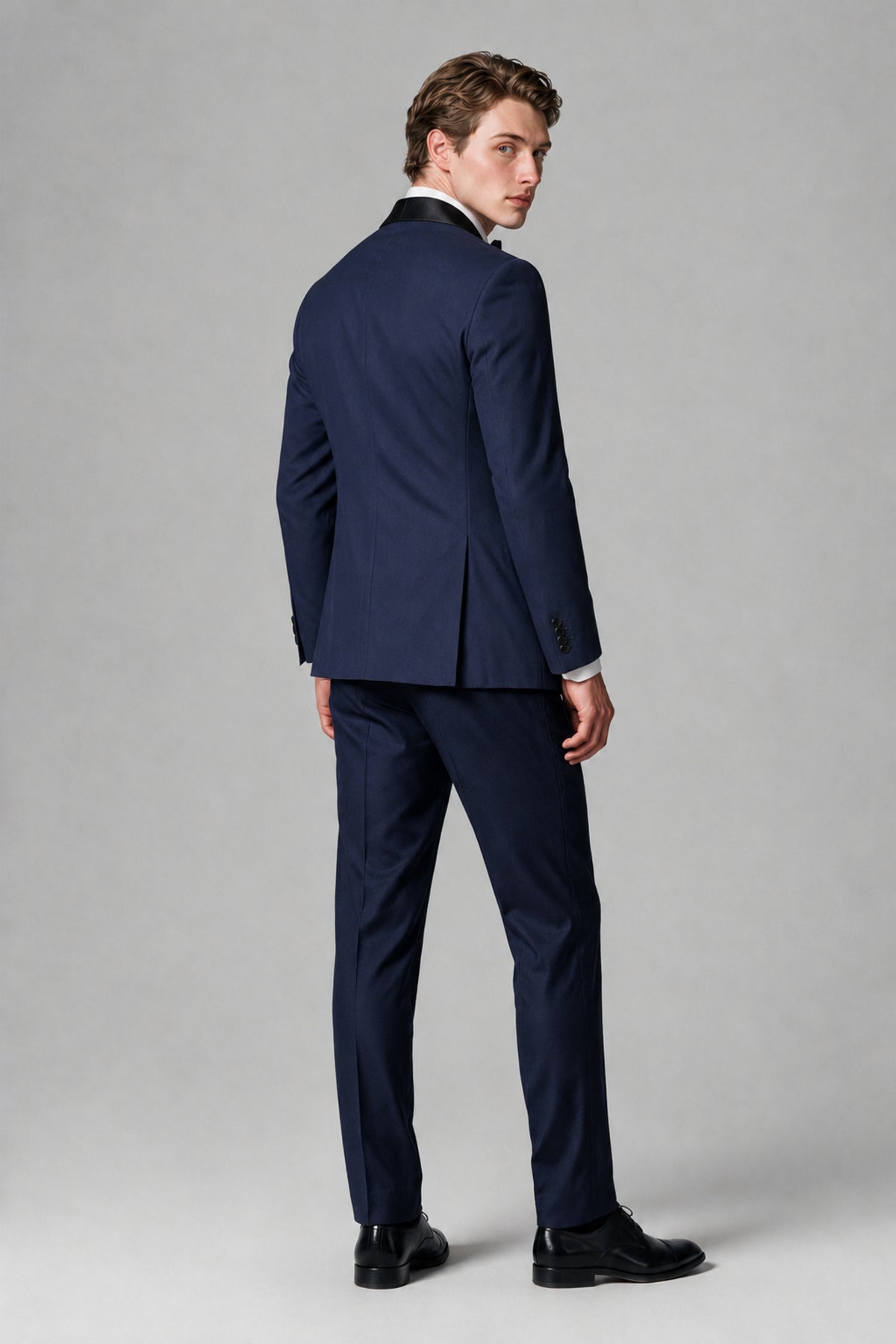 BOLODOO Men's Navy Blue Single-Button Tuxedo Blazer & Black Trousers 2-Piece Suit Set - Navy Blue - Navy Blue (4)