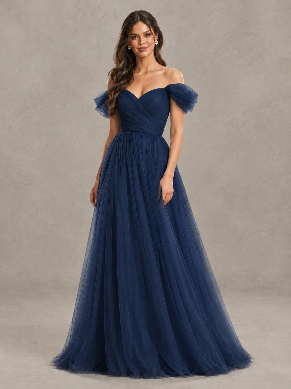 BOLODOO Navy Blue Off-the-Shoulder Ruffle Sleeve A-Line Bridesmaid Dress - Navy Blue - Navy Blue (4)