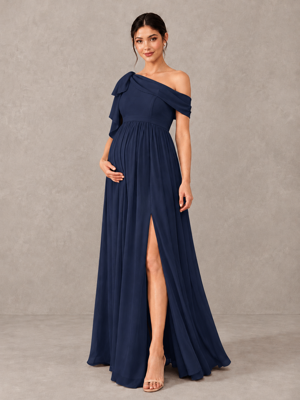 BOLODOO Navy Blue One-Shoulder Maternity Bridesmaid Dress with Slit - Navy Blue - Navy Blue (4)