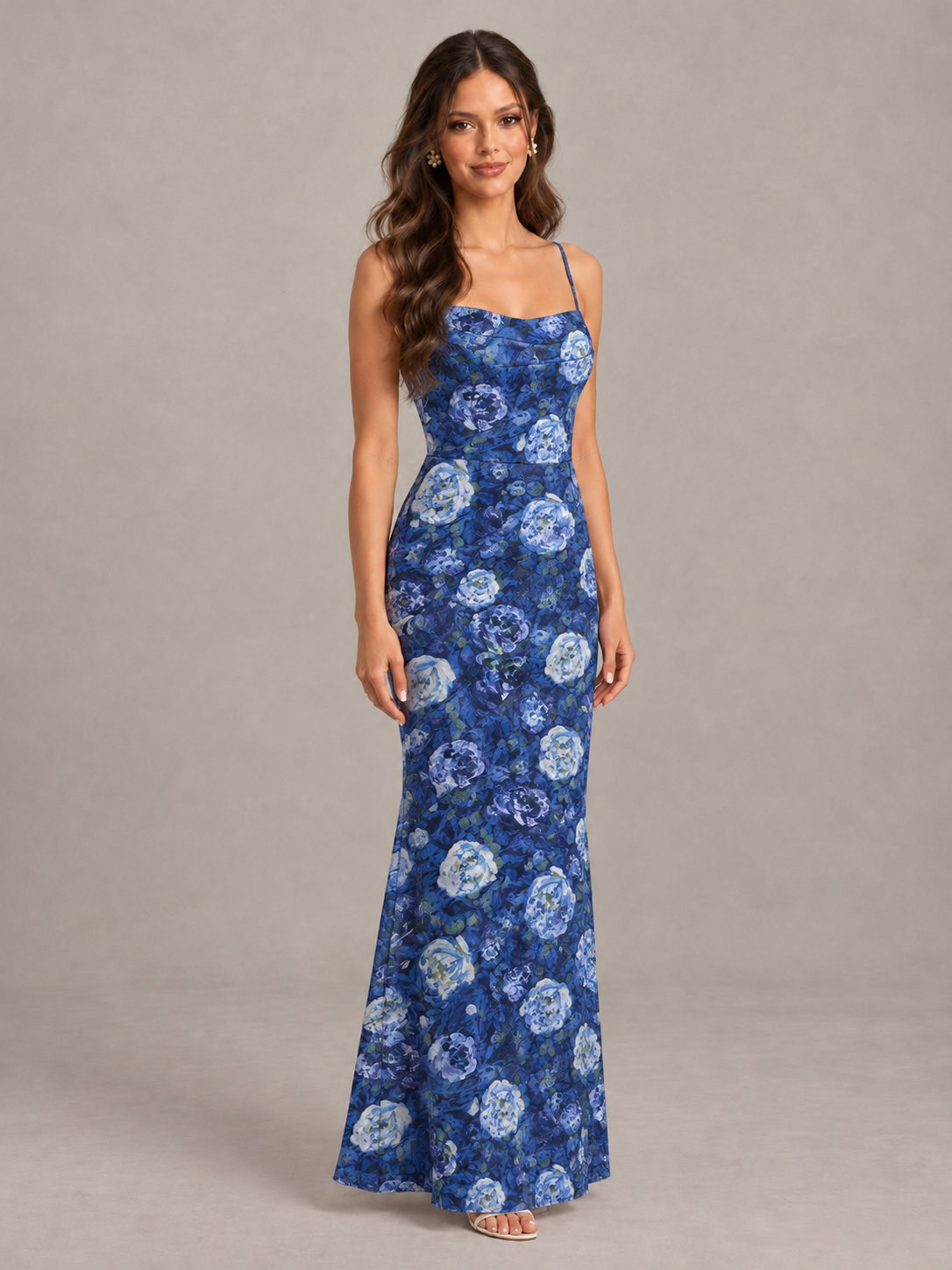 Navy Blue Floral Bridesmaid Dress with Crisscross Open Back - Navy Blue - Navy Blue (4)