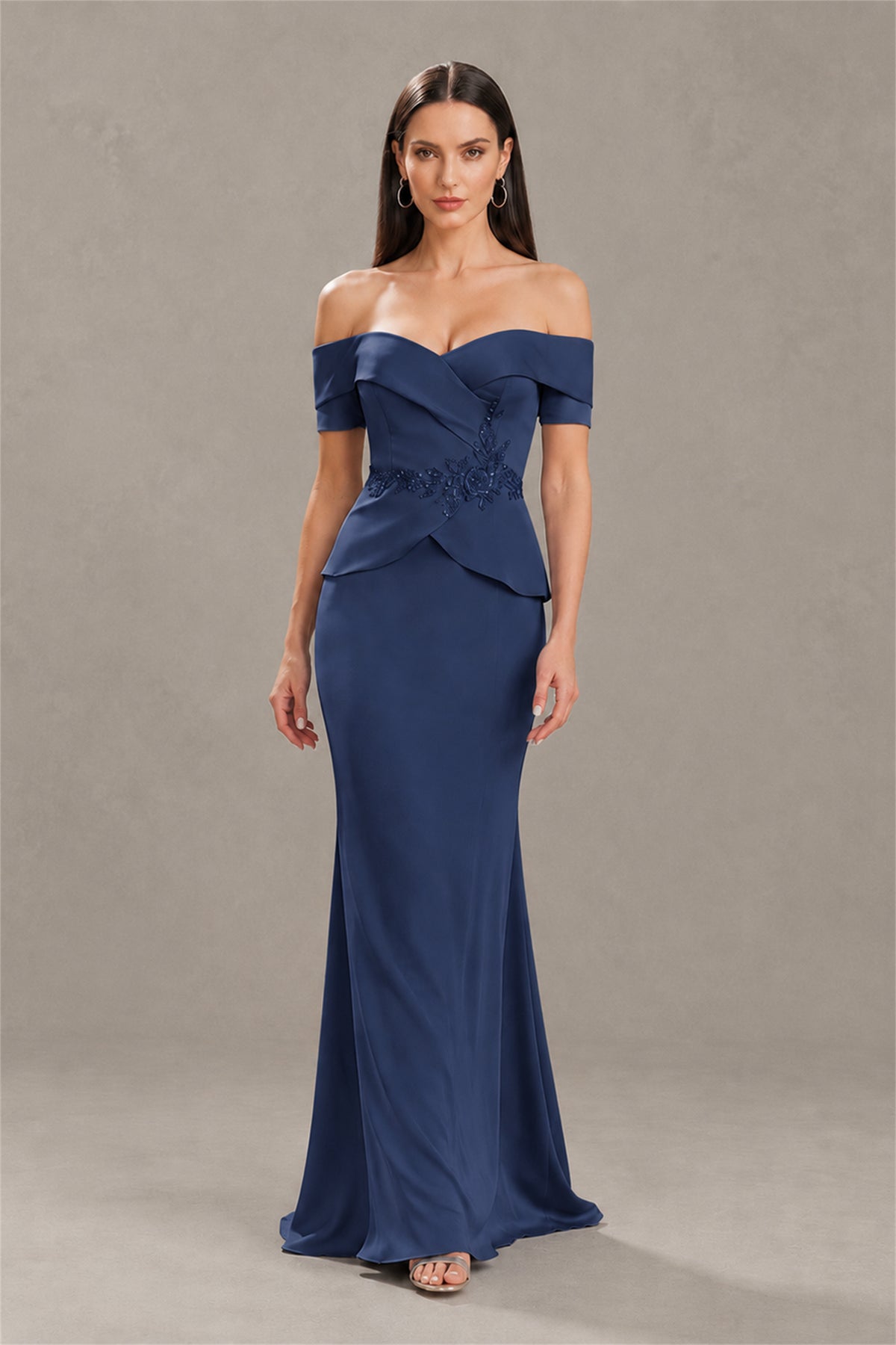 BOLODOO Navy Blue Off-Shoulder Mermaid Mother of the Bride Dress - Navy Blue