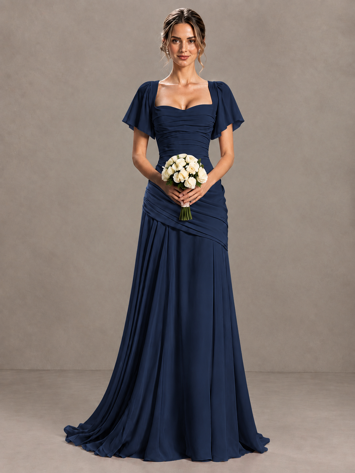 BOLODOO Navy Blue Flutter Sleeve Lace-Up Back Maxi Dress - Navy Blue