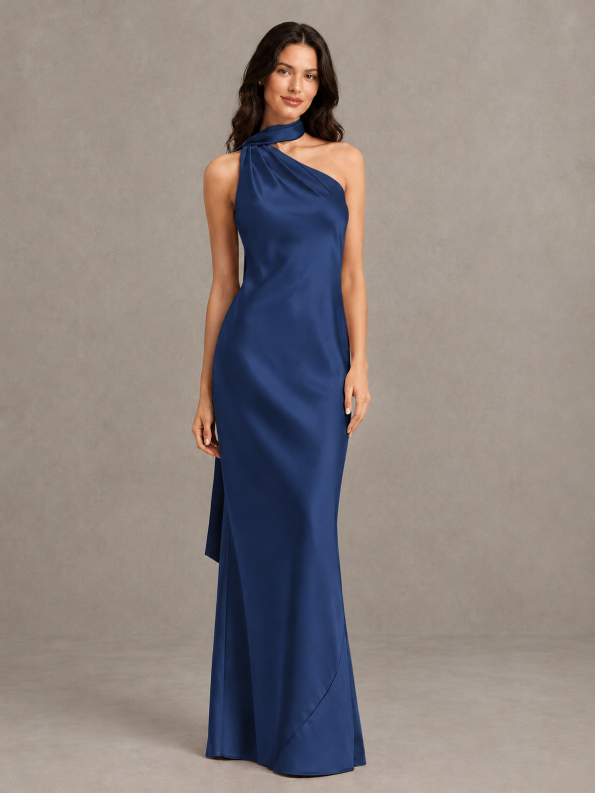 BOLODOO Navy Blue 1 Satin One-Shoulder Bridesmaid Dress with Open Back - Navy Blue 1 - Navy Blue_1 (4)