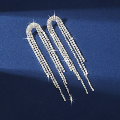 Tassel Gold Long Earrings with Rhinestones - BOLODOO
