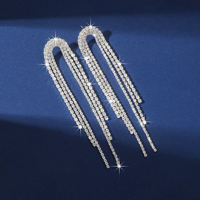 Tassel Gold Long Earrings with Rhinestones - BOLODOO