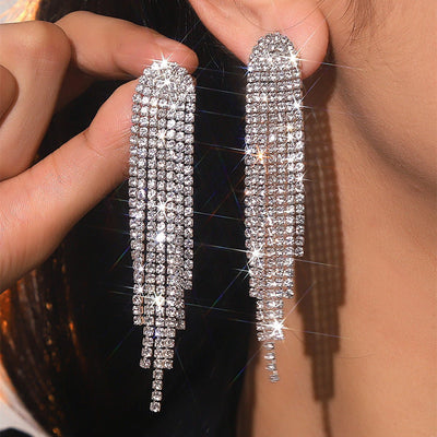 Tassel Gold Small Circle Long Earrings with Rhinestones - BOLODOO