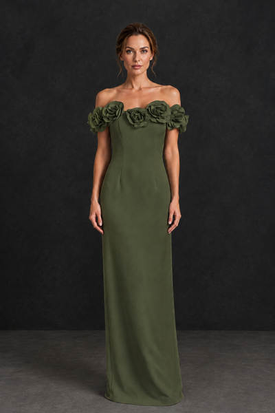 BOLODOO Olive Green Off-the-Shoulder Floral Mother of the Bride Gown - Olive Green - Olive Green_01