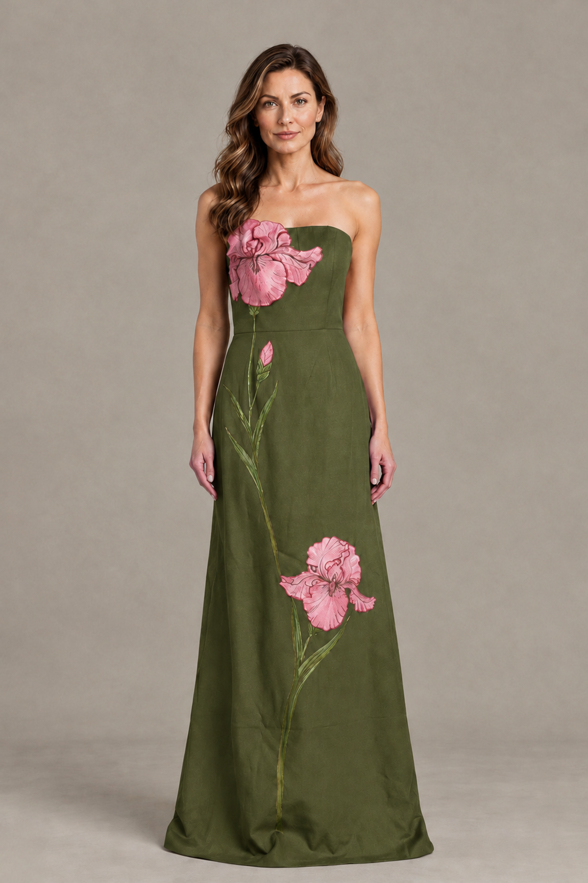 BOLODOO Olive Green Strapless Floral Mother of the Bride Gown - Olive Green - Olive Green_01