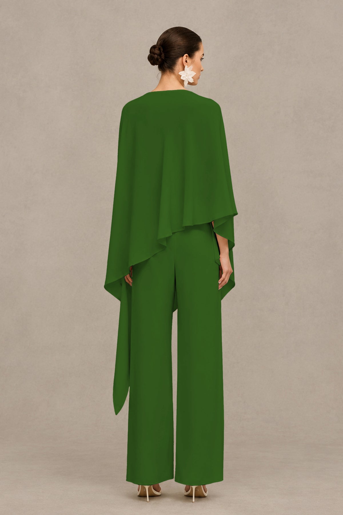 BOLODOO Olive Green Cape Sleeve Wide-Leg Formal Pantsuit - Olive Green - Olive Green_02