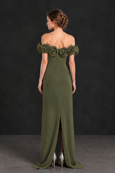 BOLODOO Olive Green Off-the-Shoulder Floral Mother of the Bride Gown - Olive Green - Olive Green_02