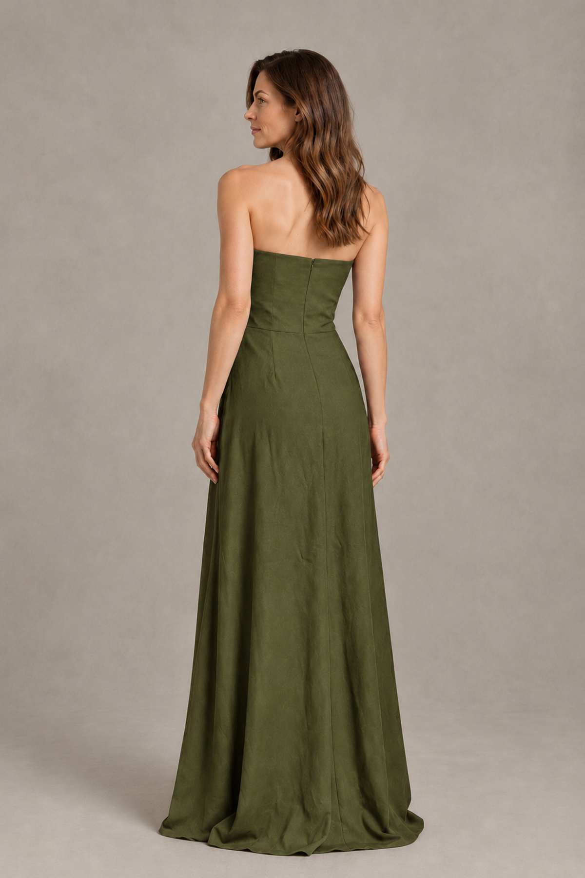 BOLODOO Olive Green Strapless Floral Mother of the Bride Gown - Olive Green - Olive Green_02