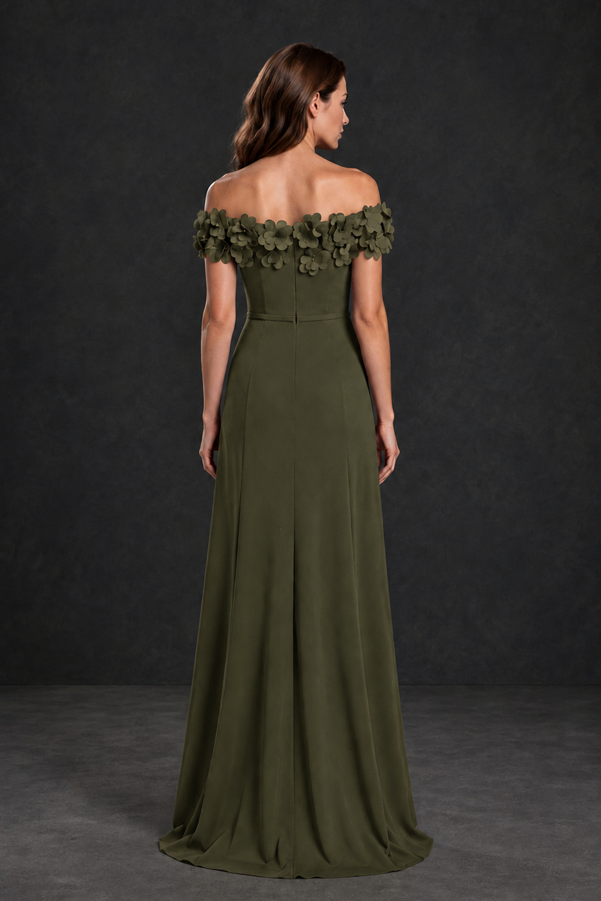 BOLODOO Olive Green Off-the-Shoulder Mother of the Bride Dress with Floral Appliques - Olive Green - Olive Green_02