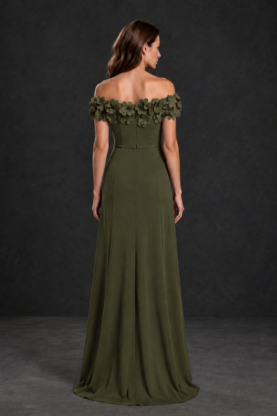 BOLODOO Olive Green Off-the-Shoulder Mother of the Bride Dress with Floral Appliques - Olive Green - Olive Green_02