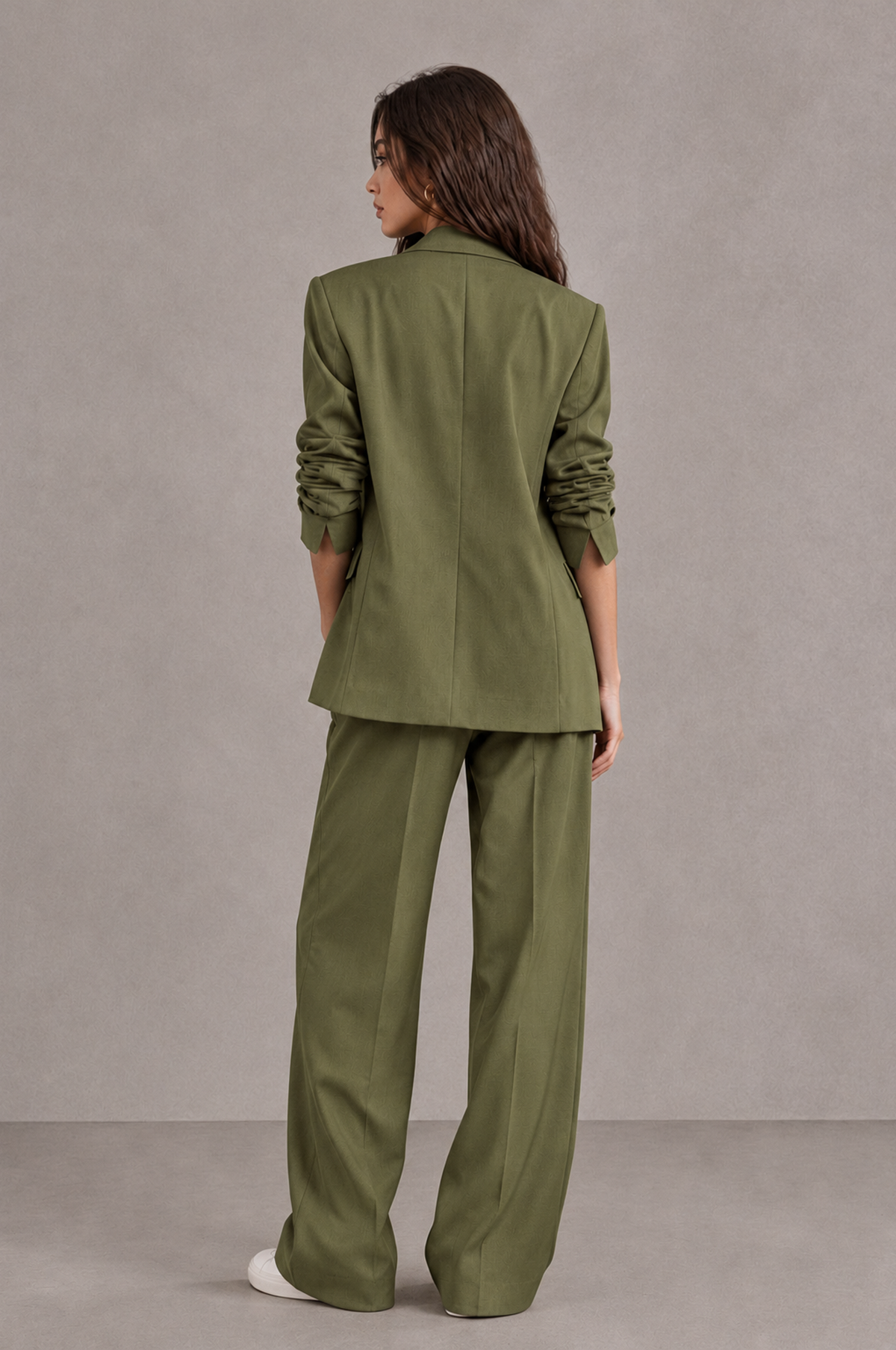 BOLODOO Olive Green Brown Blazer & Wide-Leg Pants Suit for Women - Olive Green - Olive Green_02