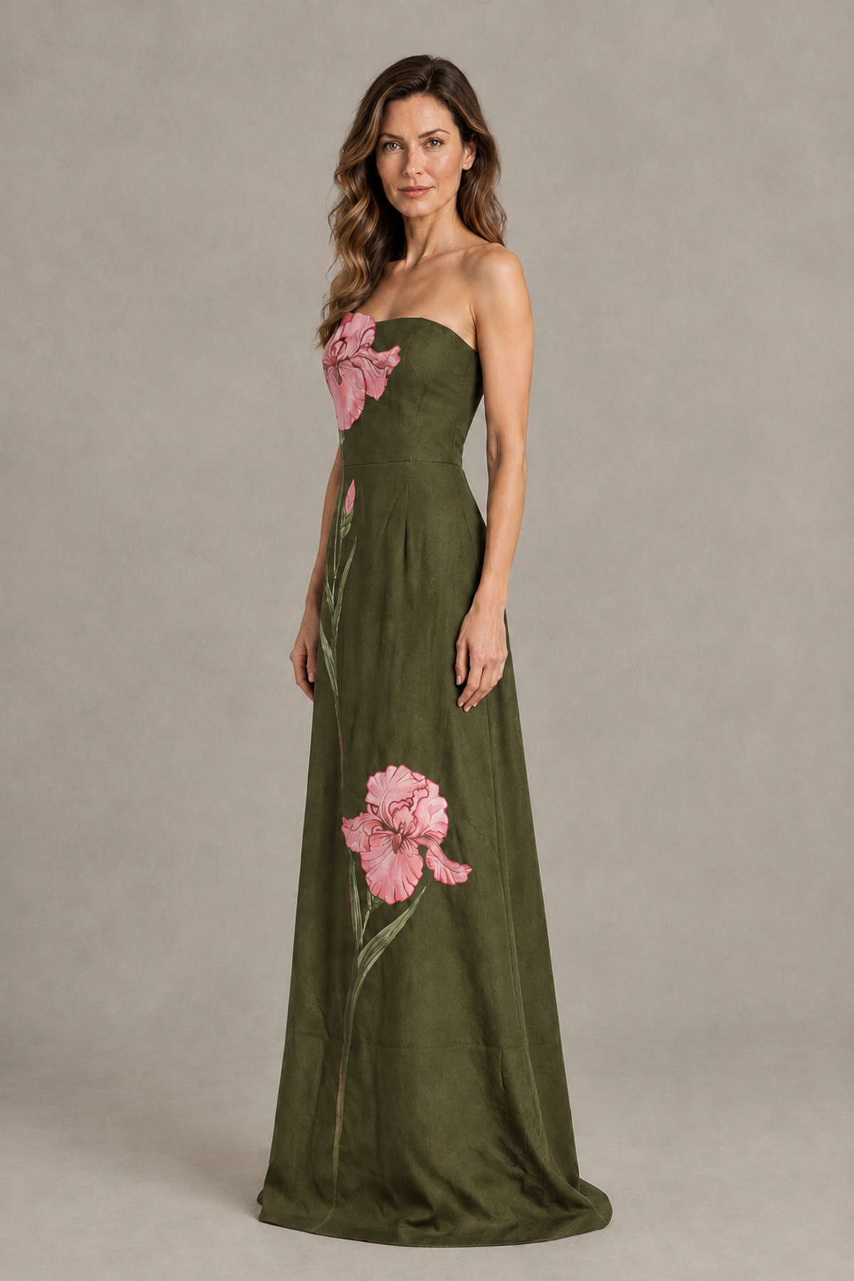 BOLODOO Olive Green Strapless Floral Mother of the Bride Gown - Olive Green - Olive Green_03