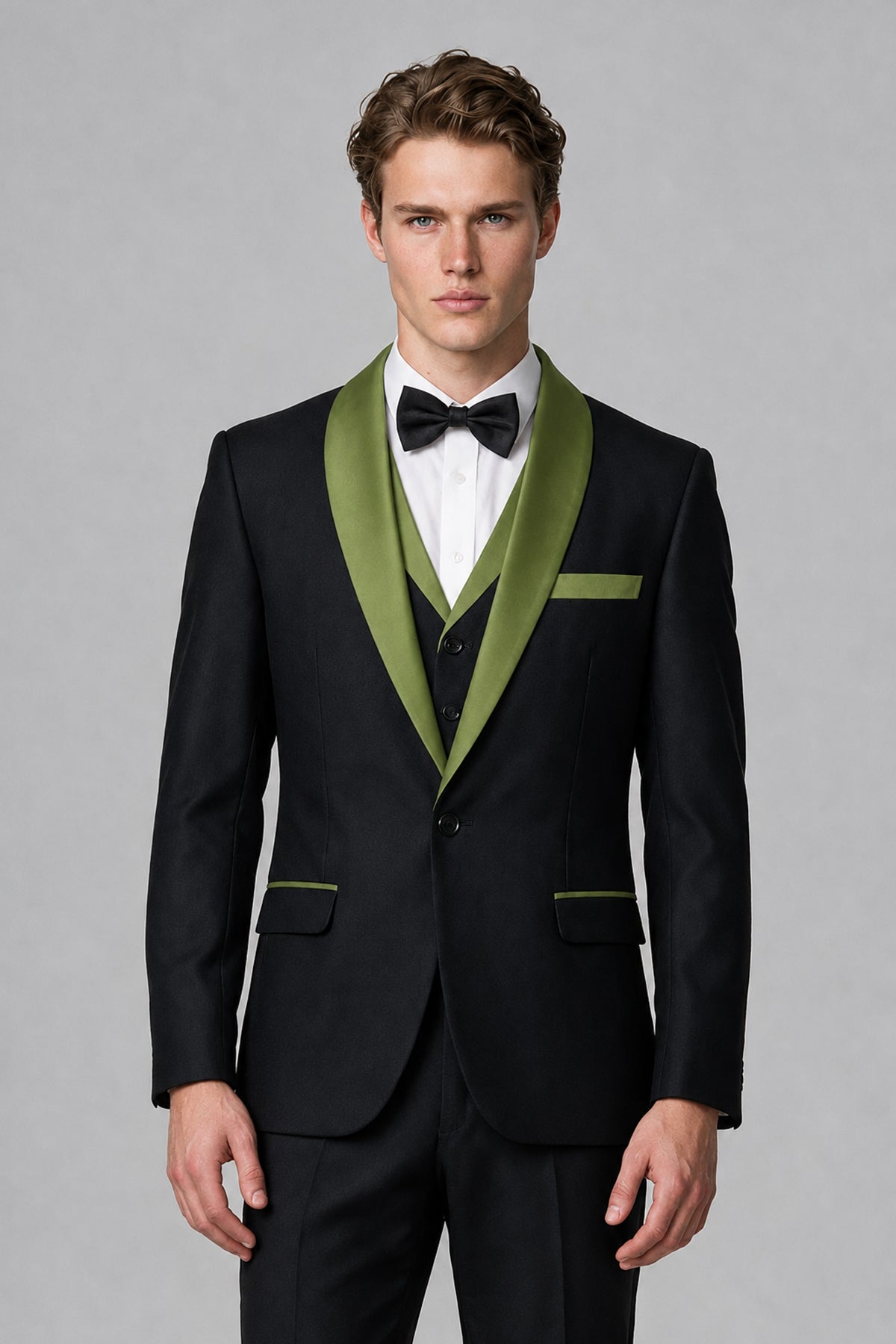 Bolodoo Men's Olive Green 3-Piece Shawl Lapel Tuxedo Suit - Olive Green - Olive Green_1
