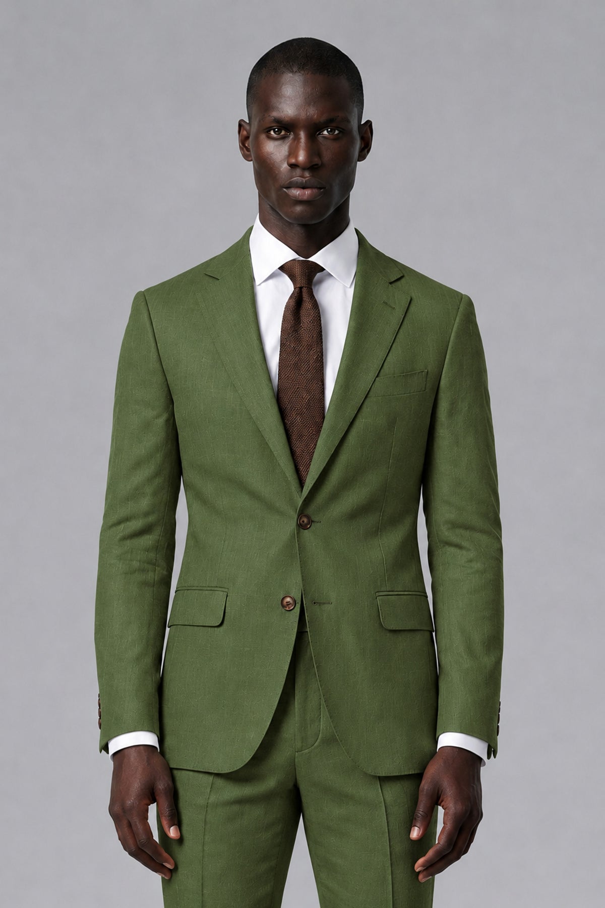 Men's Olive Green Two-Piece Notch Lapel Suit - Olive Green - Olive Green_1
