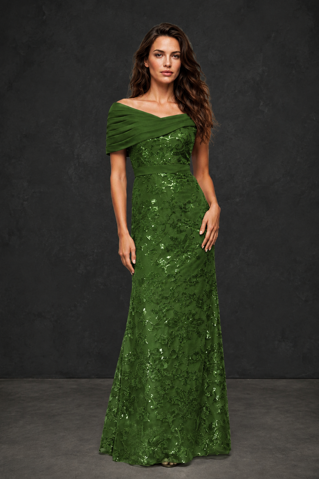 BOLODOO Olive Green Off-Shoulder Sequin Lace Mermaid Evening Gown | Mother of the Bride Formal Dress - Olive Green