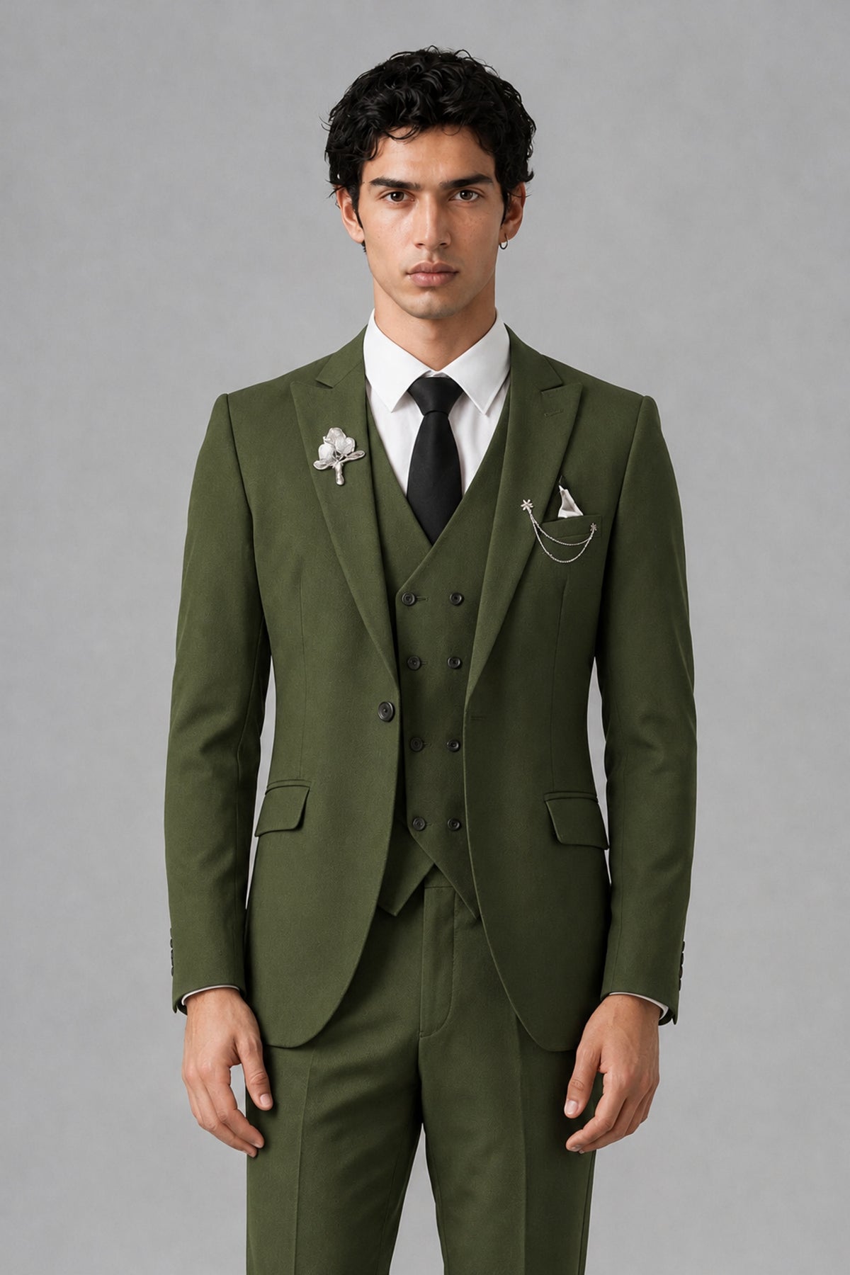 Bolodoo Men's Olive Green 2-Piece Suit – Notch Lapel Jacket & Trousers - Olive Green - Olive_Green_1