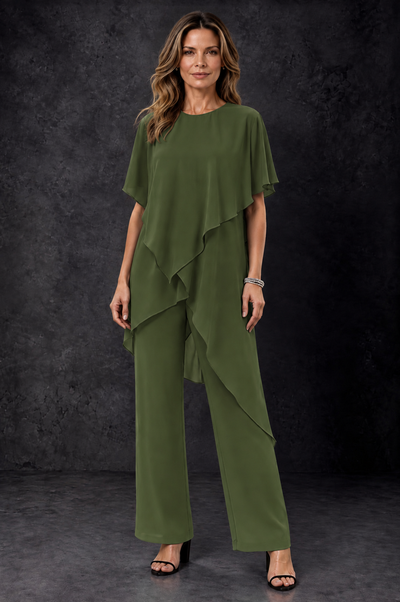 BOLODOO Olive Green Chiffon Two Piece Mother of the Bride Pant Suit - Olive Green - Olive_Green_1