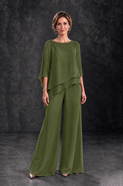 BOLODOO Olive Green Layered Wide-Leg Mother of the Bride Pant Suit - Olive Green - Olive Green_1