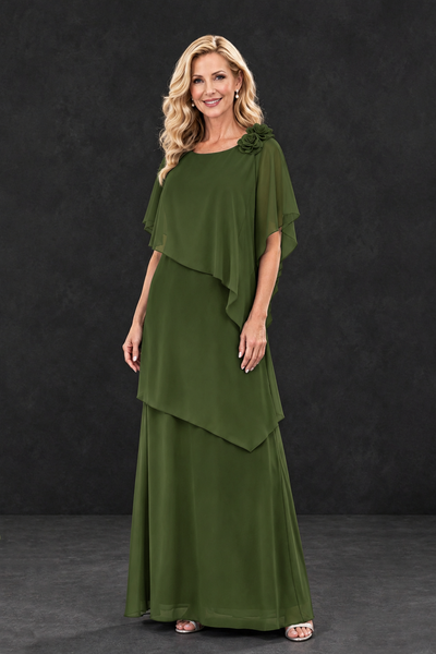 BOLODOO Olive Green Tiered Flutter Sleeve Mother of the Bride Maxi Dress - Olive Green - Olive Green_1