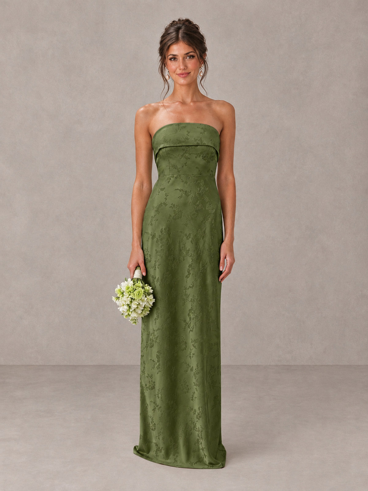 BOLODOO Olive Green Strapless Floral Bridesmaid Dress - Olive Green - Olive Green_1