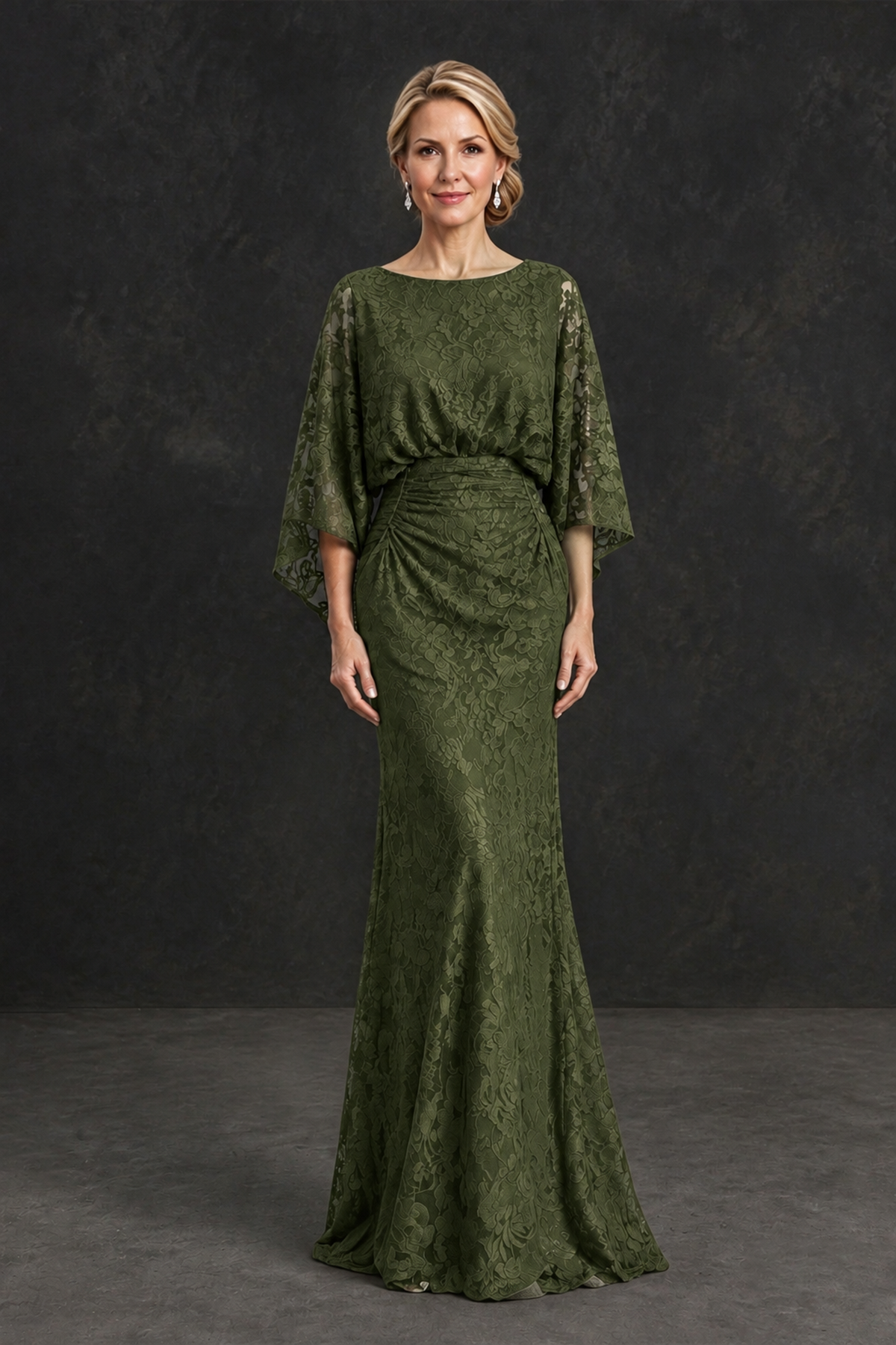 BOLODOO Olive Green Lace Flutter Sleeve Mother of the Bride Dress - Olive Green - Olive Green_1