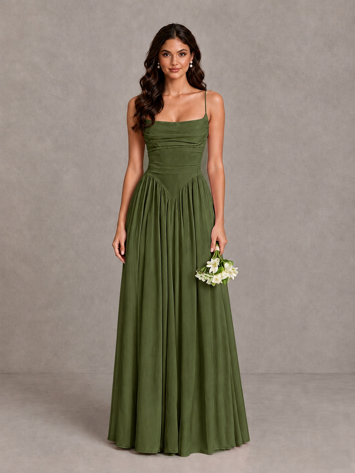 BOLODOO Olive Green Lace-Up Back A-Line Bridesmaid Dress - Olive Green - Olive Green_1