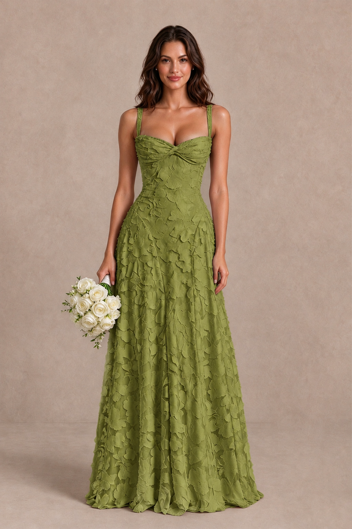 BOLODOO Olive Green Floral-Textured A-Line Dress with Lace-Up Back - Olive Green - Olive Green_1