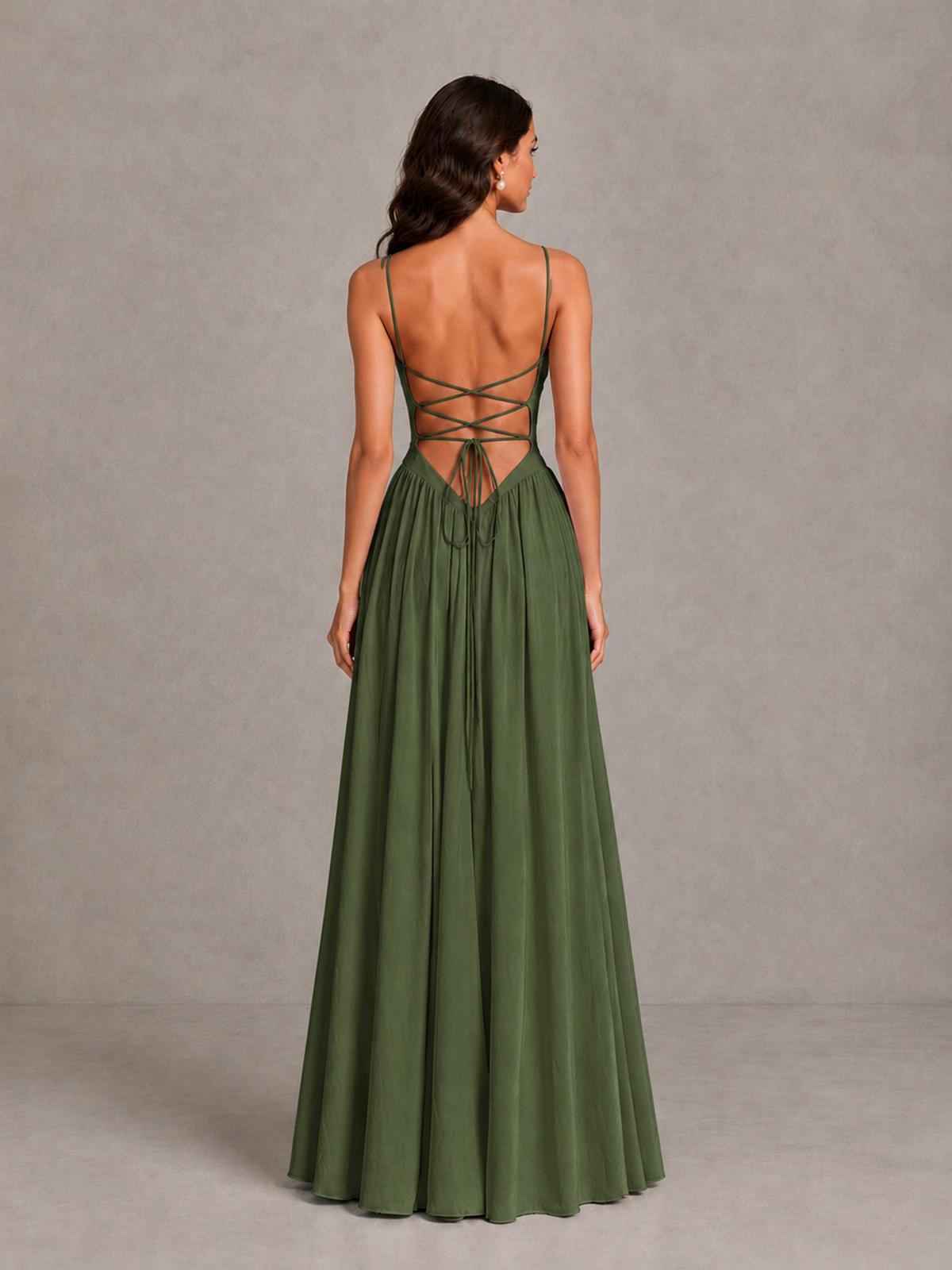 BOLODOO Olive Green Lace-Up Back A-Line Bridesmaid Dress - Olive Green - Olive Green_2