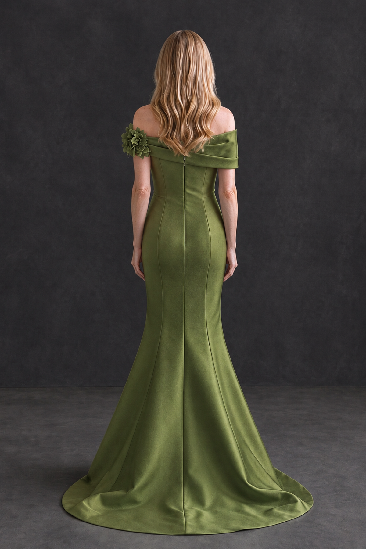 BOLODOO Olive Green Off-Shoulder Floral Mermaid Mother of the Bride Dress - Olive Green - Olive Green_2