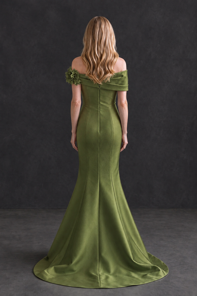 BOLODOO Olive Green Off-Shoulder Floral Mermaid Mother of the Bride Dress - Olive Green - Olive Green_2