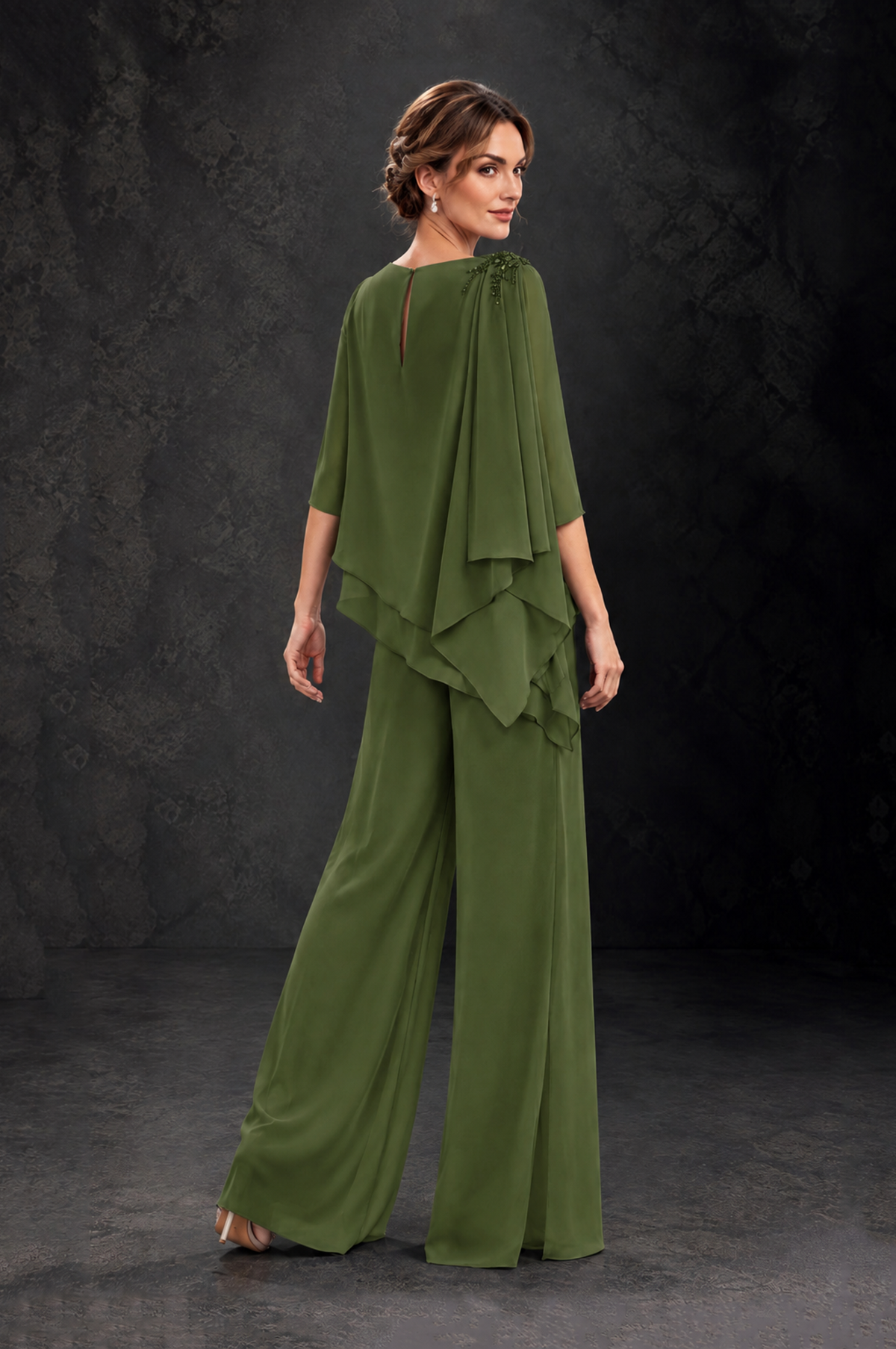 BOLODOO Olive Green Layered Wide-Leg Mother of the Bride Pant Suit - Olive Green - Olive Green_2