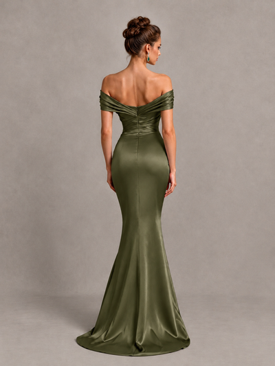 BOLODOO Olive Green Off-Shoulder Satin Mermaid Prom Dress - Olive Green - Olive Green_2
