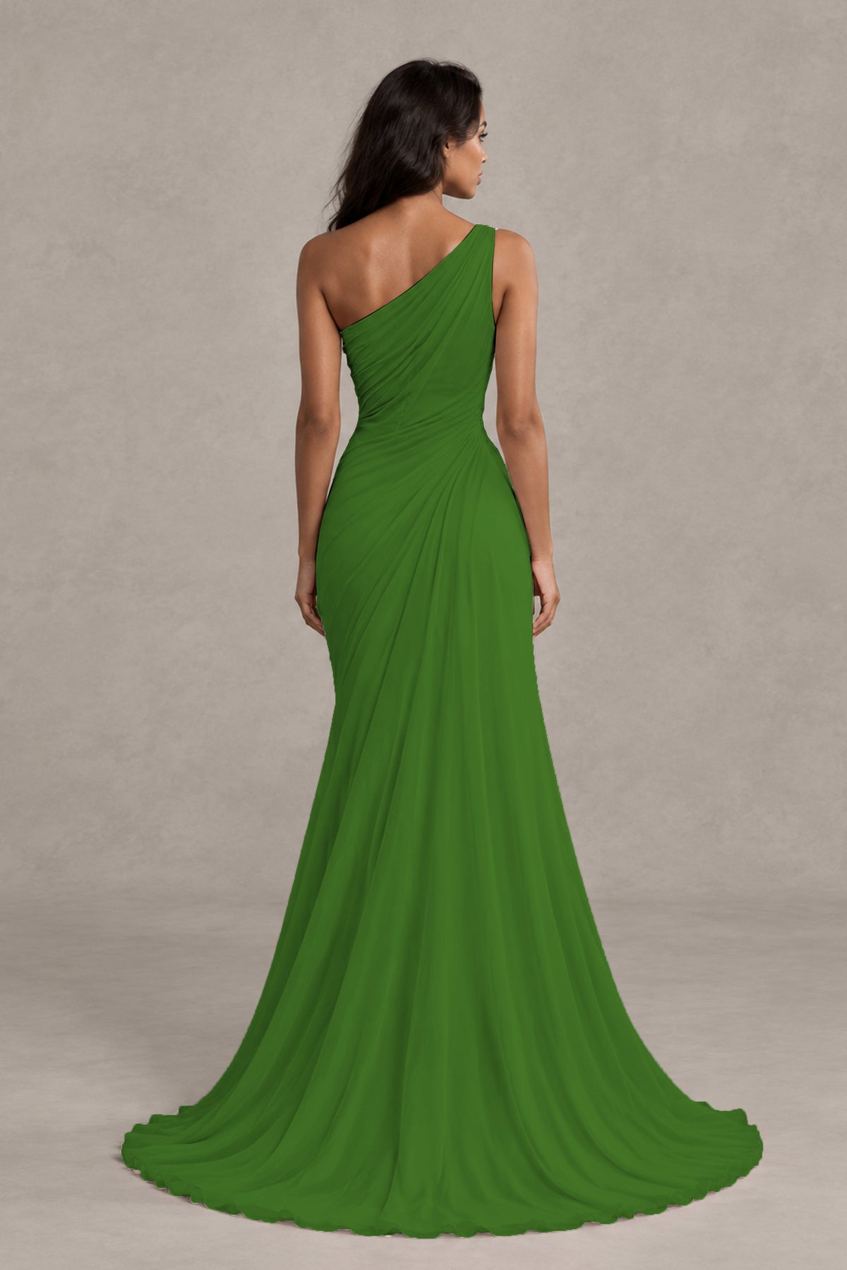 BOLODOO Olive Green One-Shoulder Floral Ruched Maxi Dress - Olive Green