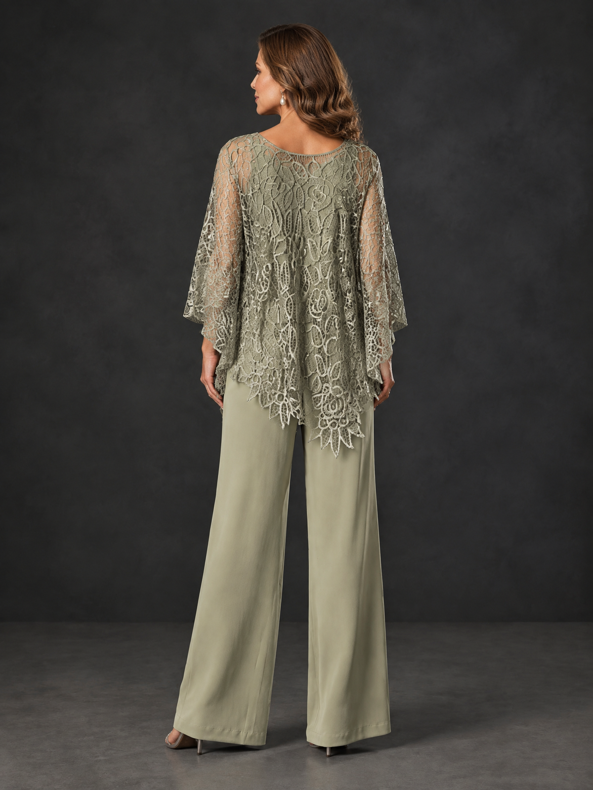 BOLODOO Olive Green Lace Overlay Wide-Leg Pantsuit for Mothers of the Bride - Olive Green