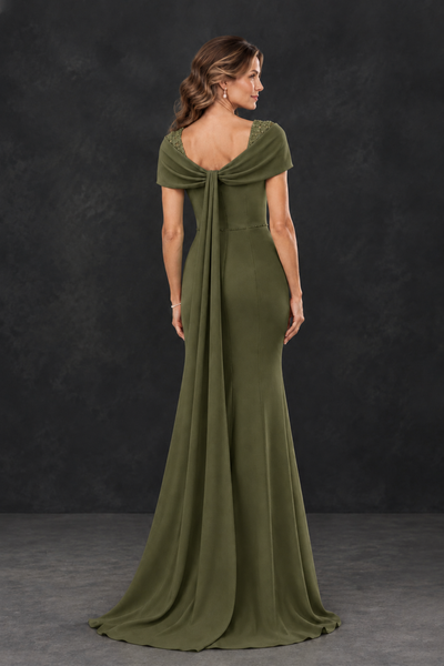BOLODOO Olive Green Mother of the Bride Dress with Draped Cape Detail - Olive Green - Olive_Green_2