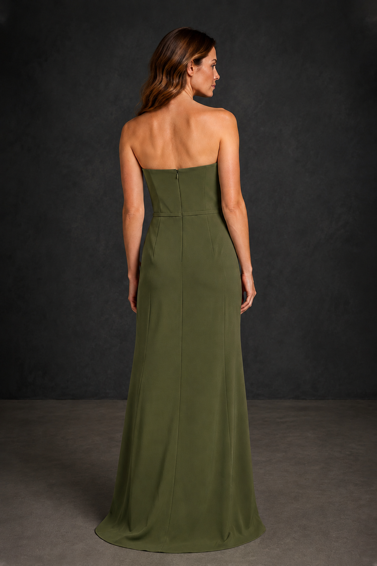BOLODOO Olive Green Strapless Mother of the Bride Dress with Ruffle Detail - Olive Green - Olive_Green_2