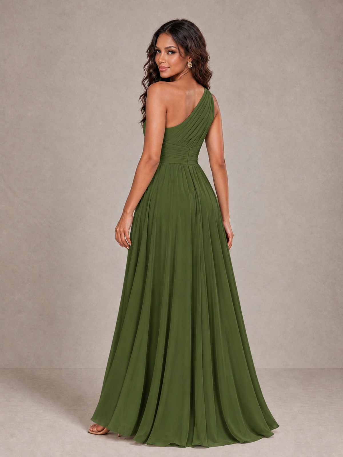 BOLODOO Olive Green One-Shoulder A-Line Bridesmaid Dress - Olive Green - Olive Green_2