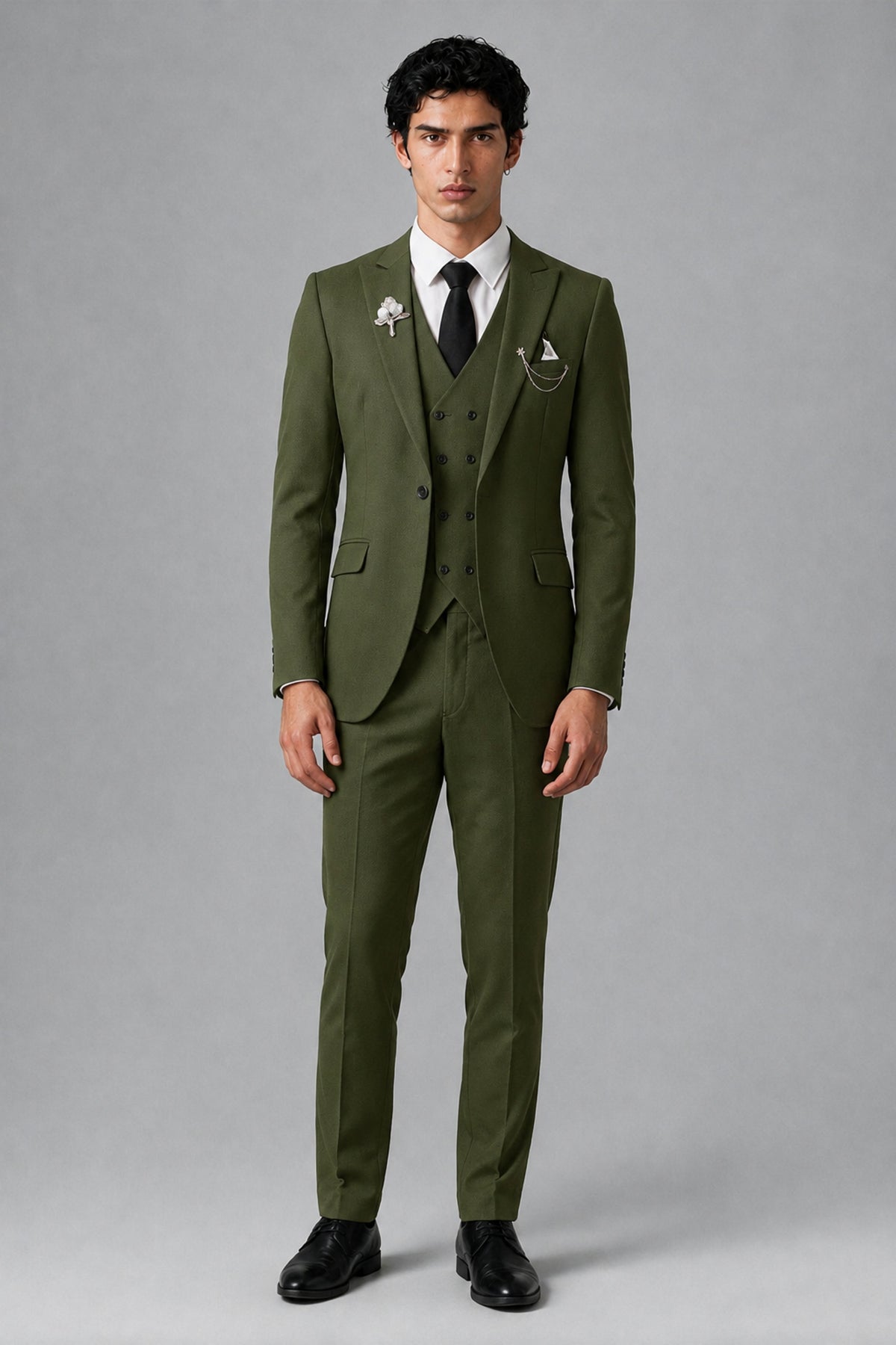 Bolodoo Men's Olive Green 2-Piece Suit – Notch Lapel Jacket & Trousers - Olive Green - Olive_Green_2