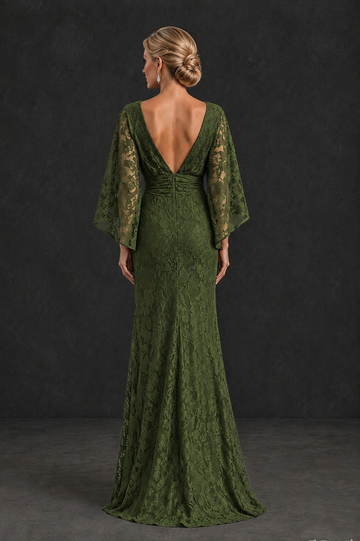 BOLODOO Olive Green Lace Flutter Sleeve Mother of the Bride Dress - Olive Green - Olive Green_2