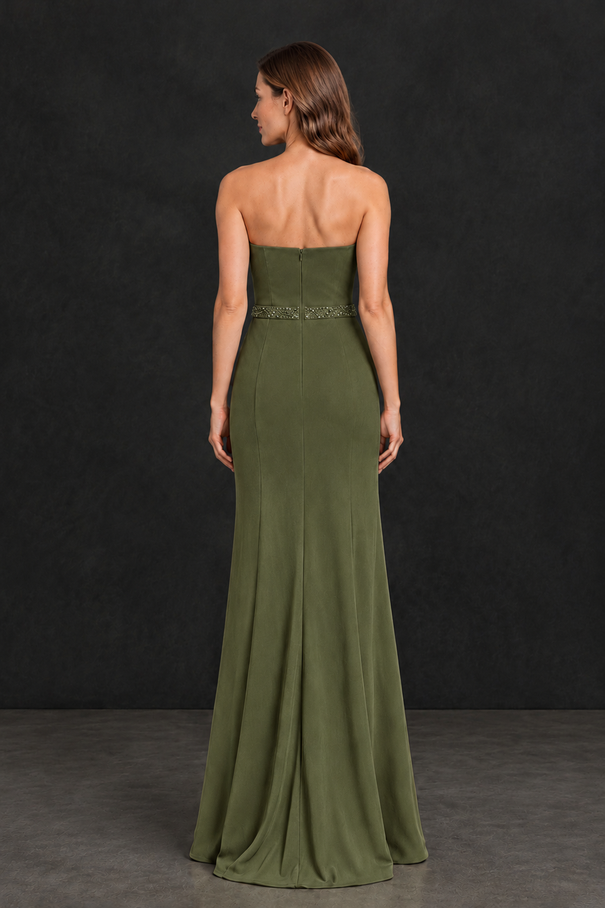 BOLODOO Olive Green Strapless Mother of the Bride Dress with 3D Floral Appliques - Olive Green - Olive_Green_2