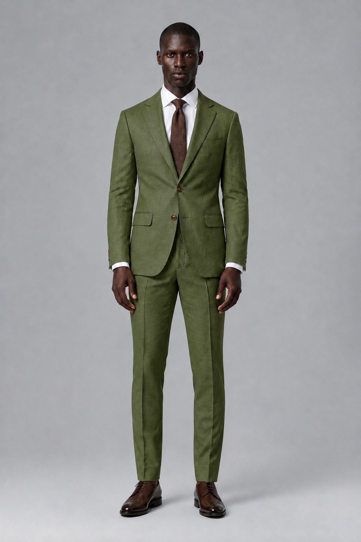 Men's Olive Green Two-Piece Notch Lapel Suit - Olive Green - Olive Green_2