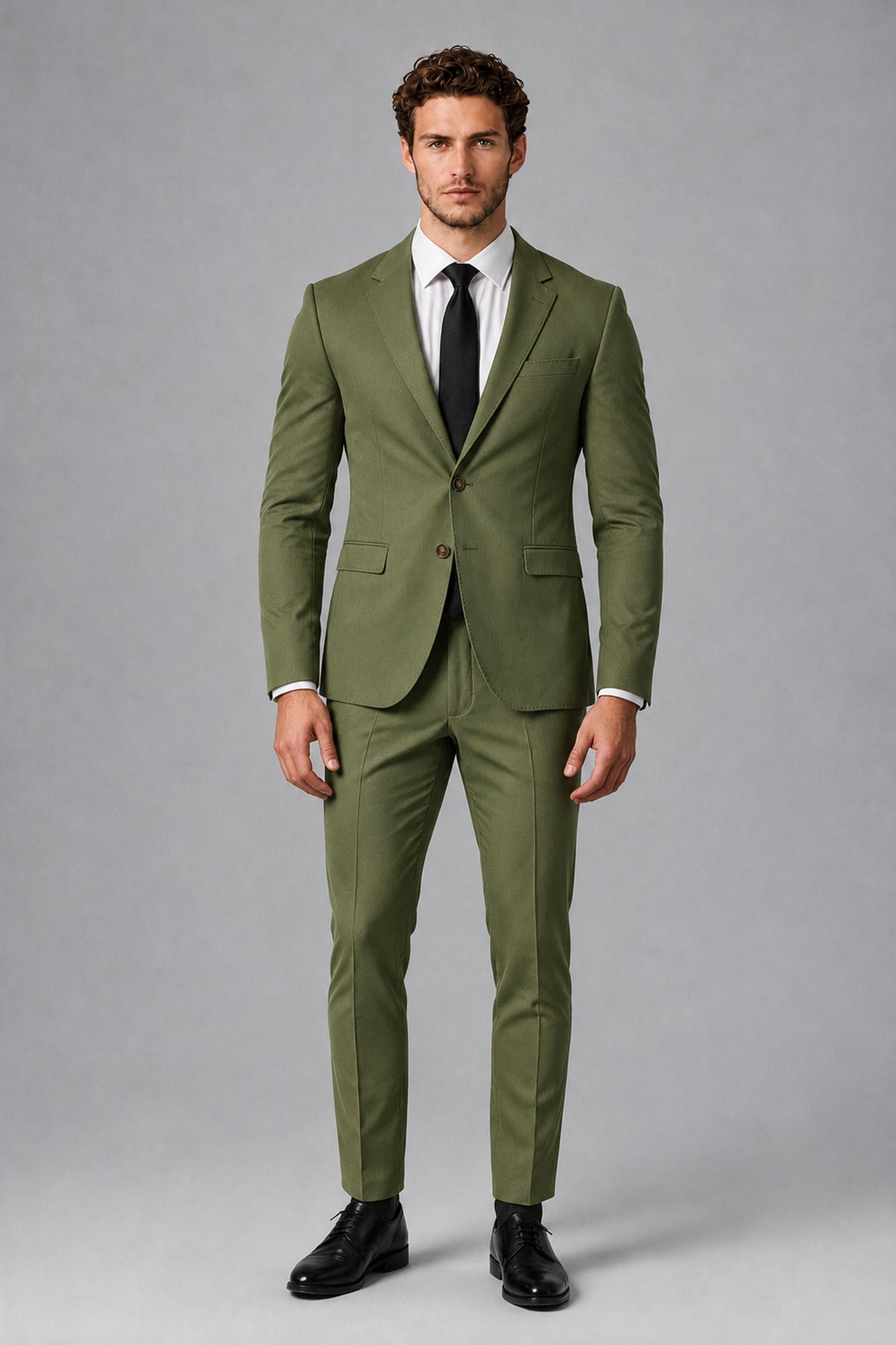 Bolodoo Men's Olive Green Two-Piece Suit with Notch-Lapel Jacket & Trousers - Olive Green - Olive_Green_2