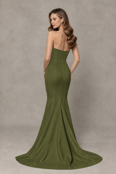BOLODOO Olive Green Strapless Mermaid Evening Dress with Ruffle Slit and Train - Olive Green - Olive Green_2