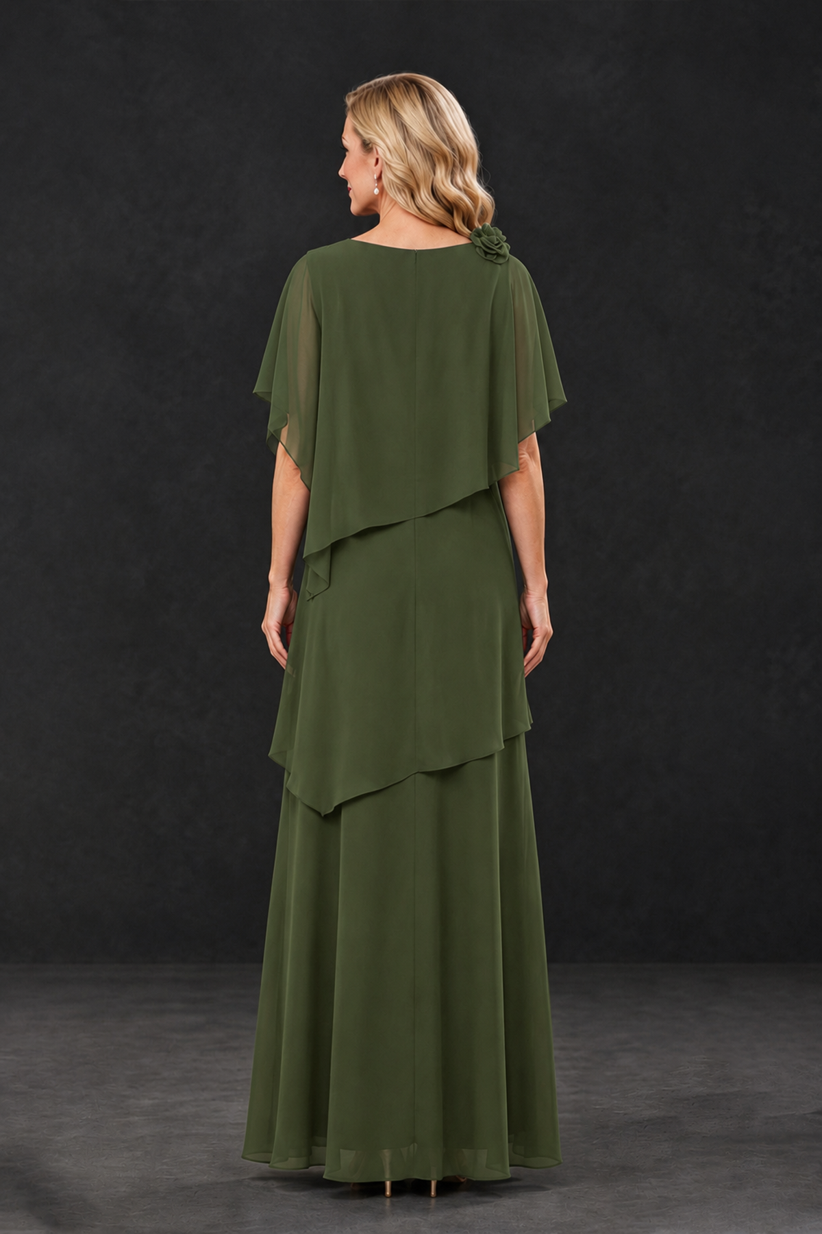 BOLODOO Olive Green Tiered Flutter Sleeve Mother of the Bride Maxi Dress - Olive Green - Olive Green_2