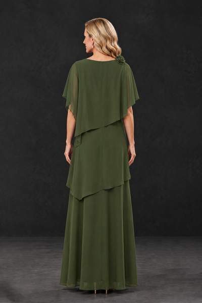 BOLODOO Olive Green Tiered Flutter Sleeve Mother of the Bride Maxi Dress - Olive Green - Olive Green_2