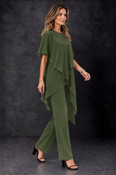 BOLODOO Olive Green Chiffon Two Piece Mother of the Bride Pant Suit - Olive Green - Olive_Green_2