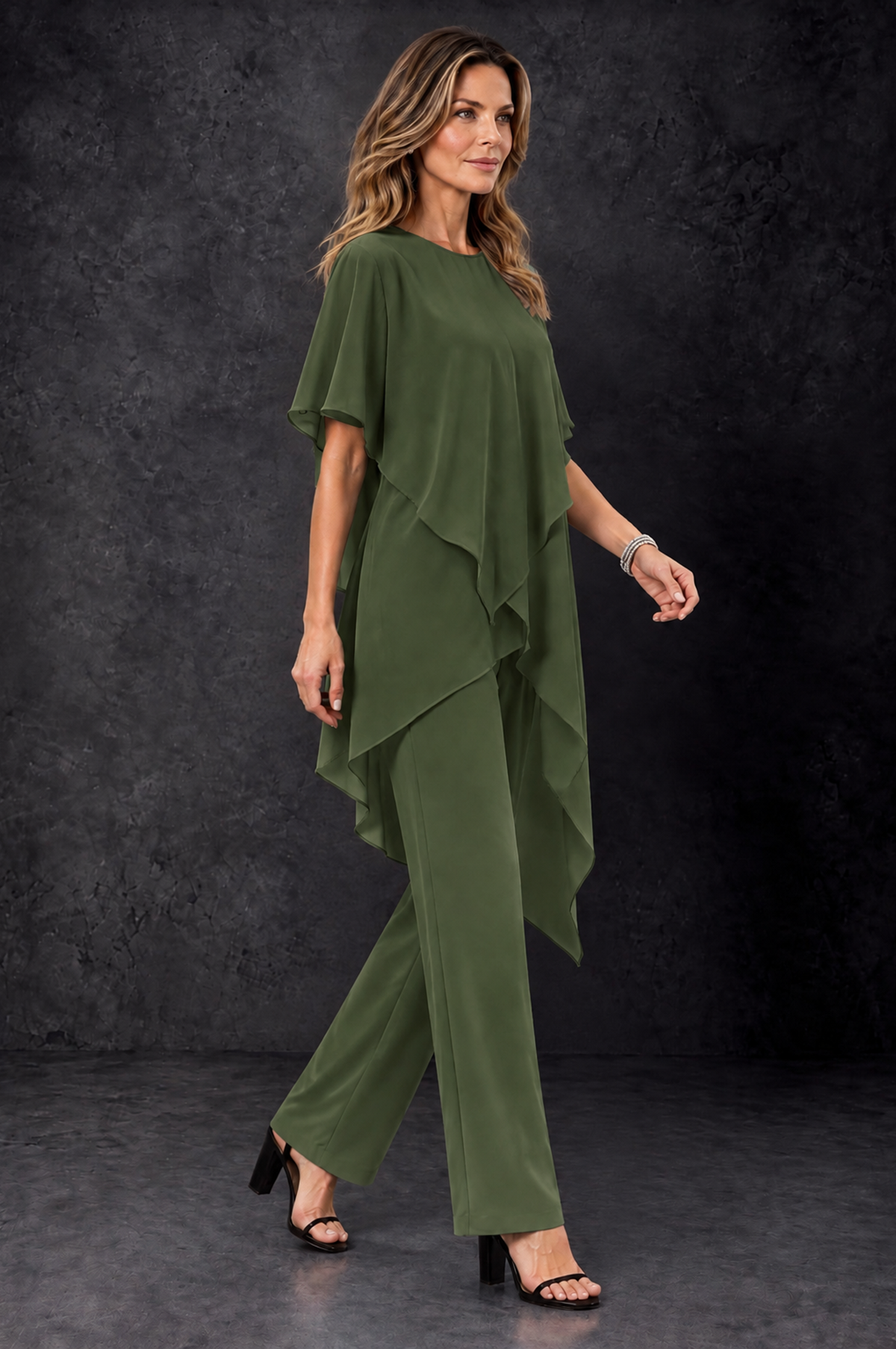 BOLODOO Olive Green Chiffon Two Piece Mother of the Bride Pant Suit - Olive Green - Olive_Green_2